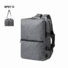 Gray convertible backpack with handles, displayed in two different views.