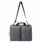 Gray laptop bag with black handles and an adjustable shoulder strap.