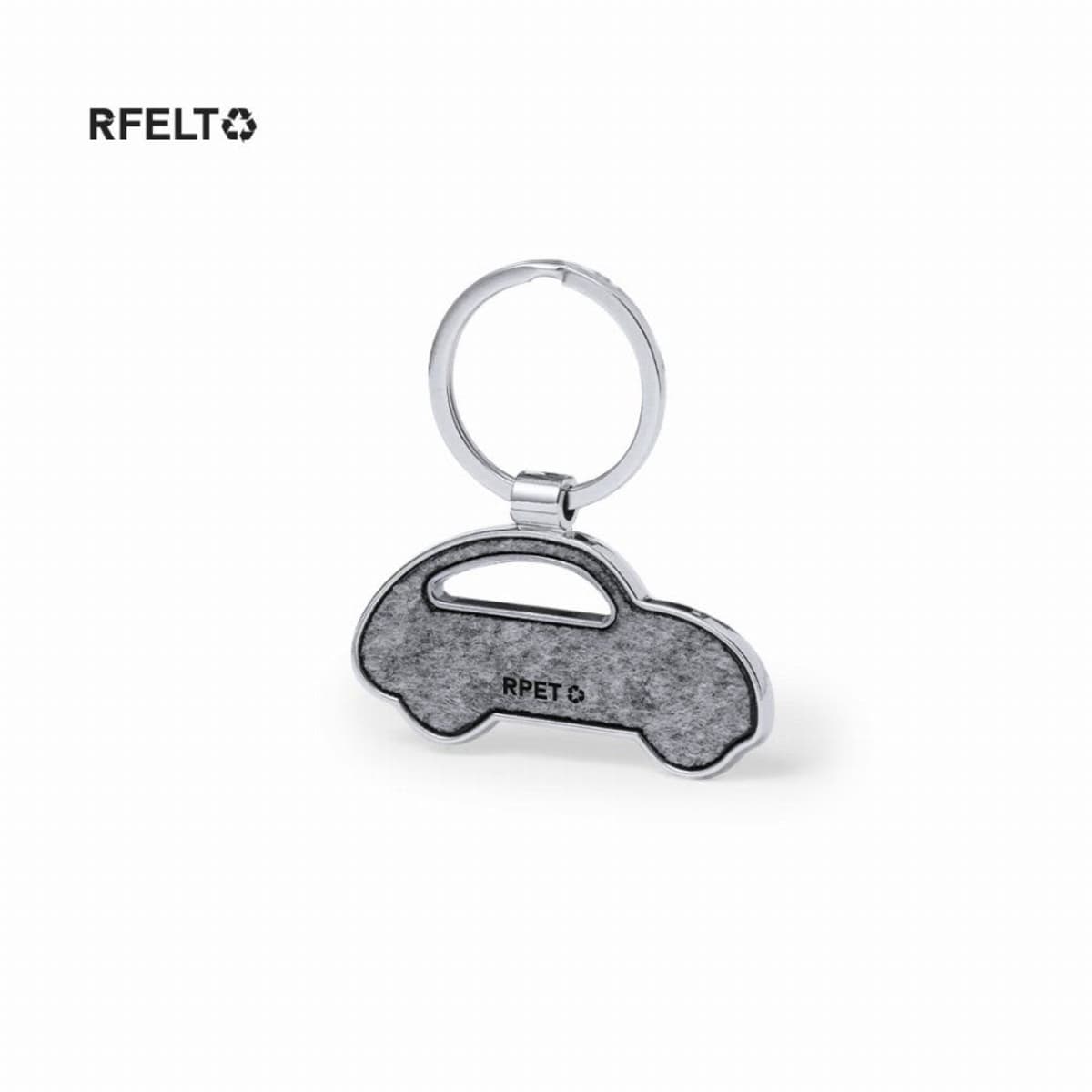 Keychain with a felt car-shaped charm and RFELTO text.