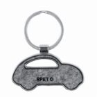 Car-shaped keychain labeled RPET with a recycling symbol.