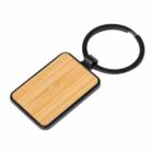 Rectangular wooden keychain with a black metal ring.