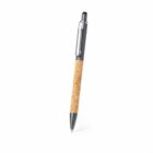 A pen with a cork grip and metal clip on a white background.