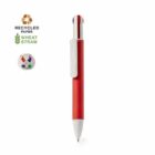 Red multi-color pen made from recycled paper and wheat straw.