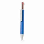 A blue 4-color retractable pen with a white clip.