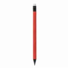 Red pencil with an eraser, black ferrule, and graphite tip.