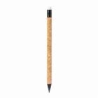 Cork-covered pencil with black tip and white eraser, isolated on a white background.