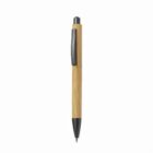 A brown and black retractable pen with a clip, isolated on a white background.