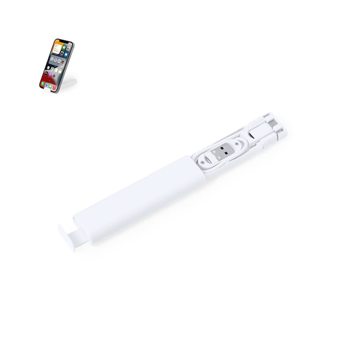 White portable phone charger with USB plug extended.