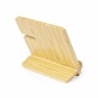 Wooden phone or tablet stand with a minimalist design.