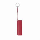 Red portable phone charger with a connected keychain loop.
