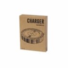 Cardboard box with illustration and text Charger Bamboo on the front.