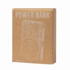 Brown power bank packaging with a printed design on the front.