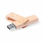 Wooden USB flash drive with a swivel design, partially extended.
