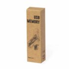 Brown cardboard USB memory stick box with black text and illustration.