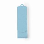 A blue speckled foldable umbrella in a closed case.