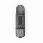 Transparent USB flash drive with visible internal components, on a white background.