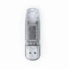 Clear USB flash drive on a white background.