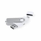 Silver and white USB flash drive with a removable cap.