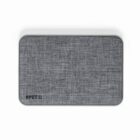 Rectangular gray wireless charger with a fabric texture and RPET logo.