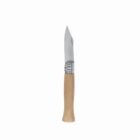 A folding knife with a wooden handle on a white background.