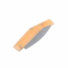 Angle view of a paint scraper with a beige handle and a metal blade.