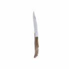 Folding knife with a wooden handle on a white background.