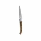 Folding pocket knife with a wooden handle and stainless steel blade.