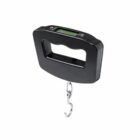 A digital handheld luggage scale with a hook and a small display screen.