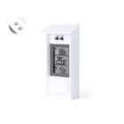 Digital indoor-outdoor thermometer with white casing and dual temperature display.