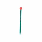 Green pen with a red cap on a white background.