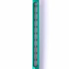 Vertical green thermometer showing a temperature reading.