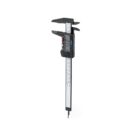 Digital caliper with LCD screen and measurement markings on a white background.