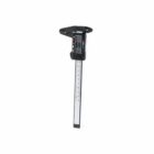 Digital caliper with LCD display and metal ruler on a white background.