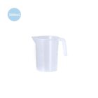 Transparent 500mL measuring cup with handle and spout on a white background.