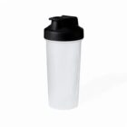 White shaker bottle with a black lid on a white background.