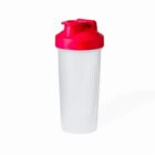 Plastic shaker bottle with a red lid.