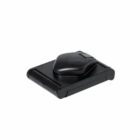 Black rectangular electronic device with a raised button on top.