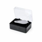 Silver folding magnifying glass in a black case with a clear lid.