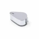 Chrome handheld magnifying loupe with 30X marking, resting on white background.