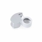 Silver folding magnifying loupe with 30X label, open view.