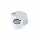 Foldable 30x magnifying loupe with a white casing on a white background.