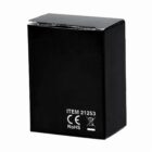 Black rectangular box with white text and symbols, including CE and RoHS logos.