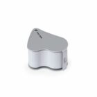 Silver and white pocket-sized magnifying loupe.