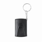 Small black keychain with a textured grip and a silver chain loop.
