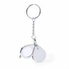 Silver keychain with a foldable magnifying glass attached.