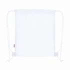 Plain white drawstring bag with strings on both sides, displayed against a white background.