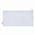 A translucent rectangular zipper pouch on a white background.