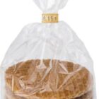 Stack of round stroopwafels in a clear plastic bag, tied at the top with a twist tie.