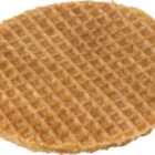 A single round stroopwafel with a waffle pattern on a white background.