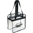 Clear square tote bag with black handles and TRIADES FOOTBALL logo.